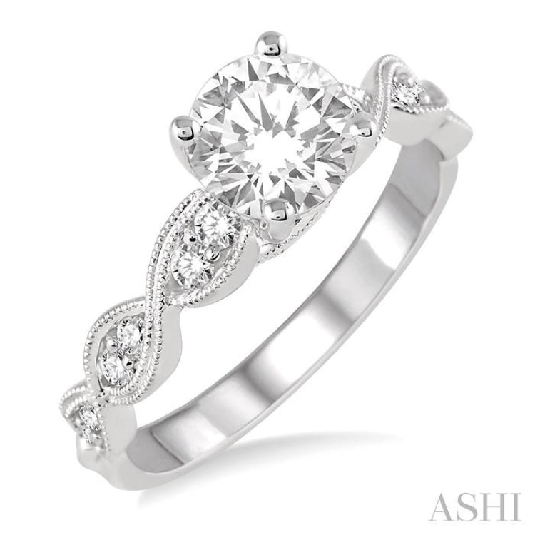 3/4 Ctw Diamond Engagement Ring with 1/2 Ct Round Cut Center Stone in 14K White Gold 3/4 Ctw Diamond Engagement Ring with 1/2 Ct Round Cut Center Stone in 14K White Gold