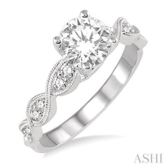 3/4 Ctw Diamond Engagement Ring with 1/2 Ct Round Cut Center Stone in 14K White Gold 3/4 Ctw Diamond Engagement Ring with 1/2 Ct Round Cut Center Stone in 14K White Gold