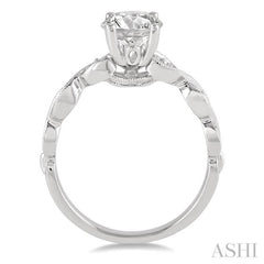 3/4 Ctw Diamond Engagement Ring with 1/2 Ct Round Cut Center Stone in 14K White Gold 3/4 Ctw Diamond Engagement Ring with 1/2 Ct Round Cut Center Stone in 14K White Gold