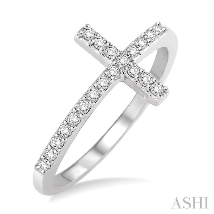 1/5 Ctw Round Cut Diamond Cross Ring in 14K White Gold 1/5 Ctw Round Cut Diamond Cross Ring in 14K White Gold