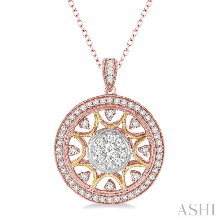 1 Ctw Round Cut Diamond Lovebright Pendant in 14K Tri Color Gold with Chain 1 Ctw Round Cut Diamond Lovebright Pendant in 14K Tri Color Gold with Chain