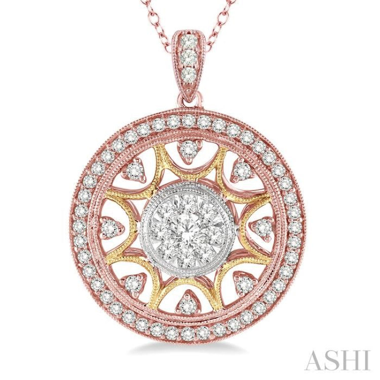 1 Ctw Round Cut Diamond Lovebright Pendant in 14K Tri Color Gold with Chain 1 Ctw Round Cut Diamond Lovebright Pendant in 14K Tri Color Gold with Chain