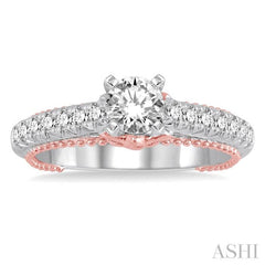 7/8 Ctw Diamond Engagement Ring with 1/2 Ct Round Cut Center Stone in 14K White and Rose Gold 7/8 Ctw Diamond Engagement Ring with 1/2 Ct Round Cut Center Stone in 14K White and Rose Gold