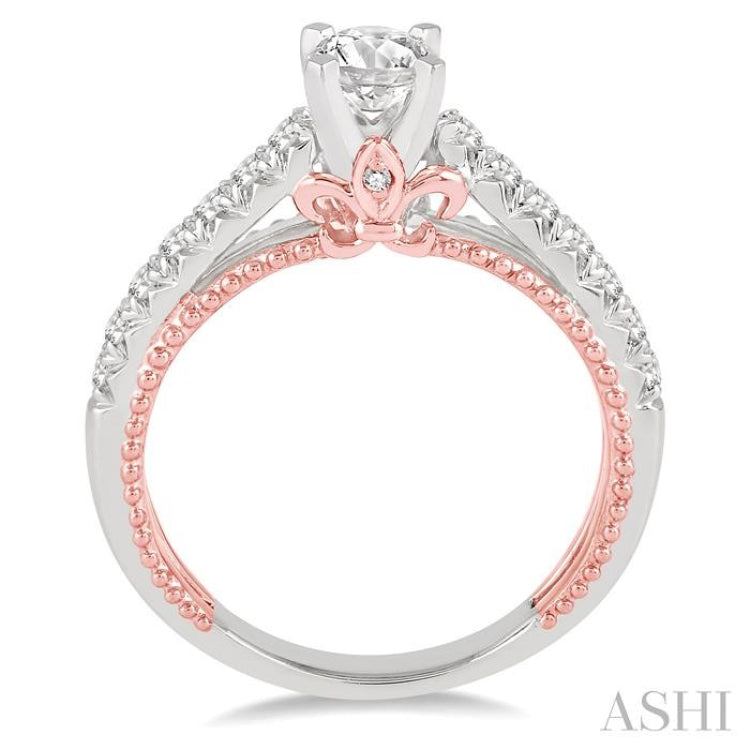7/8 Ctw Diamond Engagement Ring with 1/2 Ct Round Cut Center Stone in 14K White and Rose Gold 7/8 Ctw Diamond Engagement Ring with 1/2 Ct Round Cut Center Stone in 14K White and Rose Gold