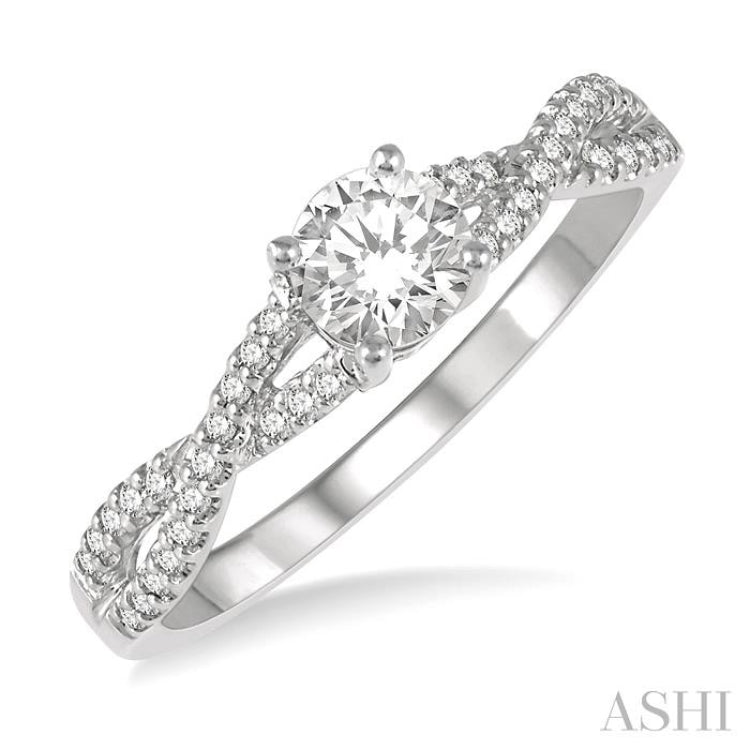 3/8 Ctw Diamond Engagement Ring with 1/4 Ct Round Cut Center Stone in 14K White Gold 3/8 Ctw Diamond Engagement Ring with 1/4 Ct Round Cut Center Stone in 14K White Gold