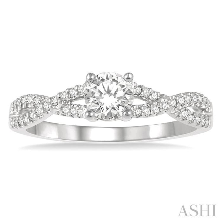 3/8 Ctw Diamond Engagement Ring with 1/4 Ct Round Cut Center Stone in 14K White Gold 3/8 Ctw Diamond Engagement Ring with 1/4 Ct Round Cut Center Stone in 14K White Gold