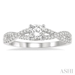 3/8 Ctw Diamond Engagement Ring with 1/4 Ct Round Cut Center Stone in 14K White Gold 3/8 Ctw Diamond Engagement Ring with 1/4 Ct Round Cut Center Stone in 14K White Gold