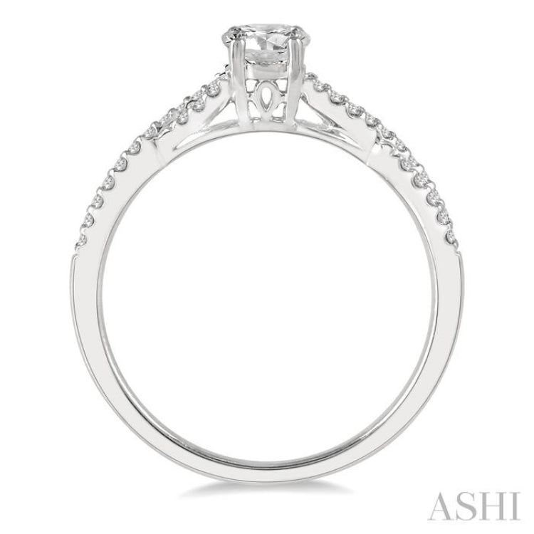 3/8 Ctw Diamond Engagement Ring with 1/4 Ct Round Cut Center Stone in 14K White Gold 3/8 Ctw Diamond Engagement Ring with 1/4 Ct Round Cut Center Stone in 14K White Gold