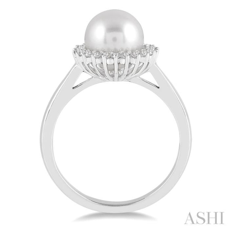 8x8 MM Round Shape Cultured Pearl and 1/5 Ctw Round Cut Diamond Ring in 14K White Gold 8x8 MM Round Shape Cultured Pearl and 1/5 Ctw Round Cut Diamond Ring in 14K White Gold