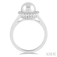 8x8 MM Round Shape Cultured Pearl and 1/5 Ctw Round Cut Diamond Ring in 14K White Gold 8x8 MM Round Shape Cultured Pearl and 1/5 Ctw Round Cut Diamond Ring in 14K White Gold