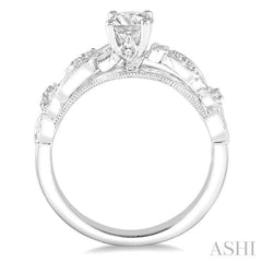 1/3 Ctw Diamond Engagement Ring with 1/5 Ct Round Cut Center Stone in 14K White Gold 1/3 Ctw Diamond Engagement Ring with 1/5 Ct Round Cut Center Stone in 14K White Gold
