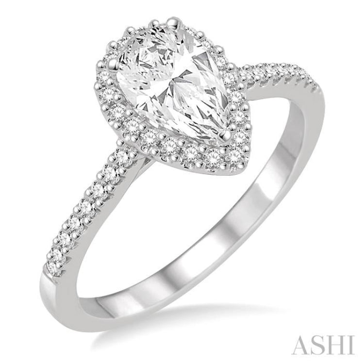 5/8 Ctw Diamond Engagement Ring with 1/3 Ct Pear Shaped Center stone in 14K White Gold 5/8 Ctw Diamond Engagement Ring with 1/3 Ct Pear Shaped Center stone in 14K White Gold