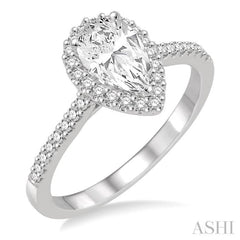 5/8 Ctw Diamond Engagement Ring with 1/3 Ct Pear Shaped Center stone in 14K White Gold 5/8 Ctw Diamond Engagement Ring with 1/3 Ct Pear Shaped Center stone in 14K White Gold