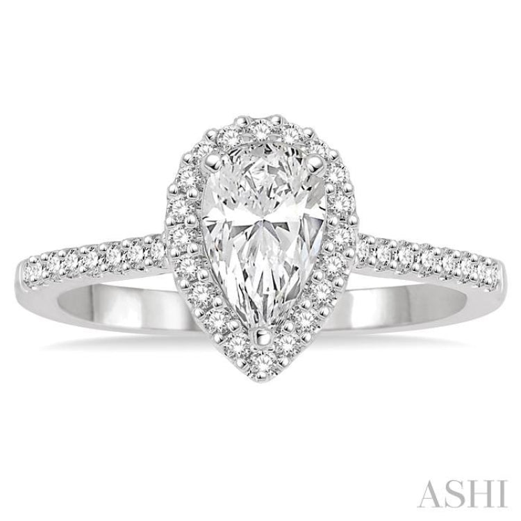 5/8 Ctw Diamond Engagement Ring with 1/3 Ct Pear Shaped Center stone in 14K White Gold 5/8 Ctw Diamond Engagement Ring with 1/3 Ct Pear Shaped Center stone in 14K White Gold