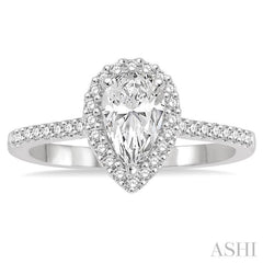 5/8 Ctw Diamond Engagement Ring with 1/3 Ct Pear Shaped Center stone in 14K White Gold 5/8 Ctw Diamond Engagement Ring with 1/3 Ct Pear Shaped Center stone in 14K White Gold