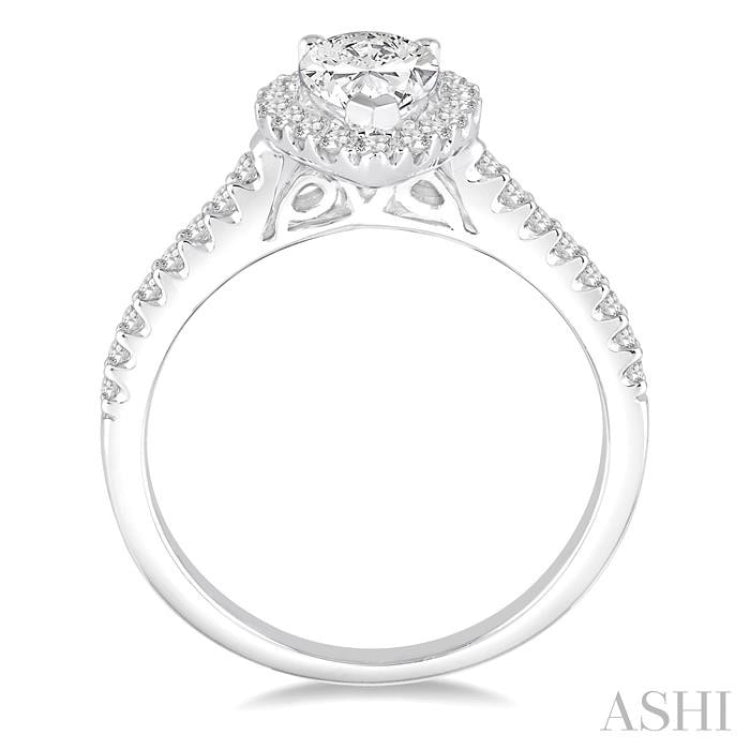 5/8 Ctw Diamond Engagement Ring with 1/3 Ct Pear Shaped Center stone in 14K White Gold 5/8 Ctw Diamond Engagement Ring with 1/3 Ct Pear Shaped Center stone in 14K White Gold