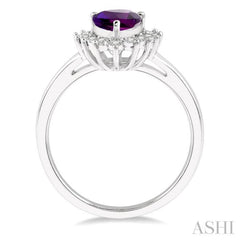 9x6 MM Pear Shape Amethyst and 1/10 Ctw Round Cut Diamond Semi-Precious Ring in 10K White Gold 9x6 MM Pear Shape Amethyst and 1/10 Ctw Round Cut Diamond Semi-Precious Ring in 10K White Gold