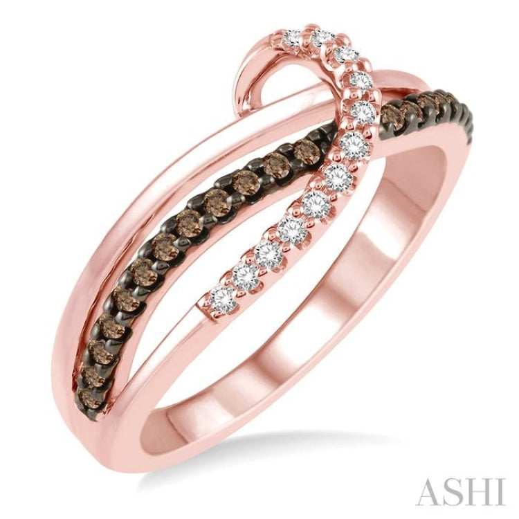 1/4 Ctw Triple Cut Shank Clear and Brown Diamond Ladies Ring in 10K Rose Gold 1/4 Ctw Triple Cut Shank Clear and Brown Diamond Ladies Ring in 10K Rose Gold