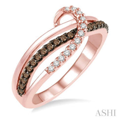 1/4 Ctw Triple Cut Shank Clear and Brown Diamond Ladies Ring in 10K Rose Gold 1/4 Ctw Triple Cut Shank Clear and Brown Diamond Ladies Ring in 10K Rose Gold