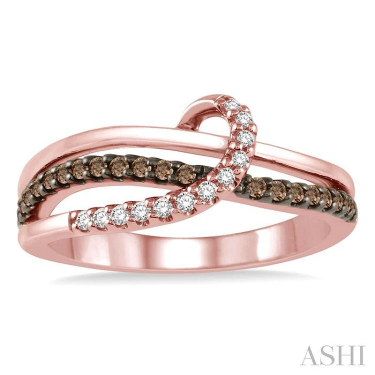 1/4 Ctw Triple Cut Shank Clear and Brown Diamond Ladies Ring in 10K Rose Gold 1/4 Ctw Triple Cut Shank Clear and Brown Diamond Ladies Ring in 10K Rose Gold
