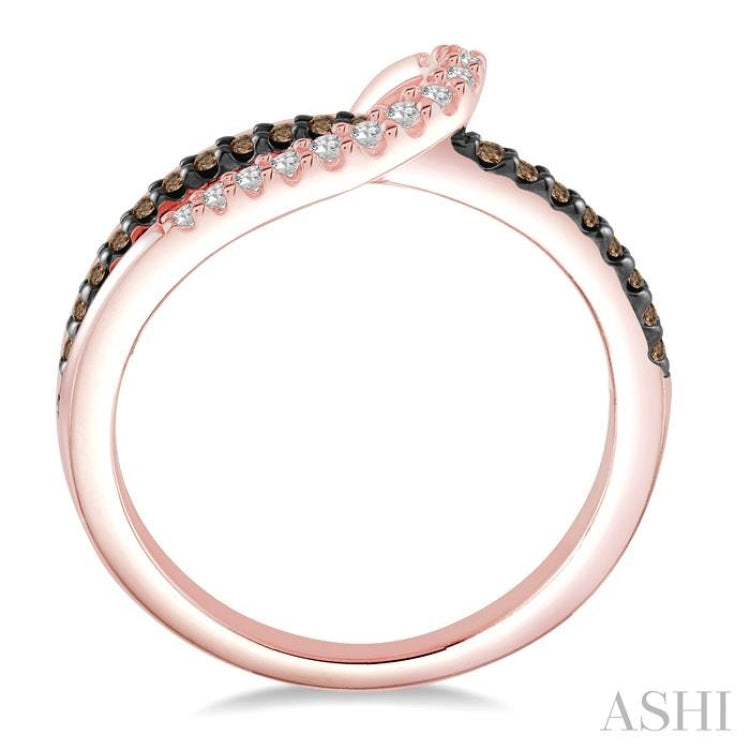 1/4 Ctw Triple Cut Shank Clear and Brown Diamond Ladies Ring in 10K Rose Gold 1/4 Ctw Triple Cut Shank Clear and Brown Diamond Ladies Ring in 10K Rose Gold