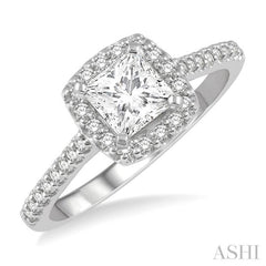 3/4 Ctw Diamond Ladies Engagement Ring with 1/2 Ct Princess Cut Center Stone in 14K White Gold 3/4 Ctw Diamond Ladies Engagement Ring with 1/2 Ct Princess Cut Center Stone in 14K White Gold