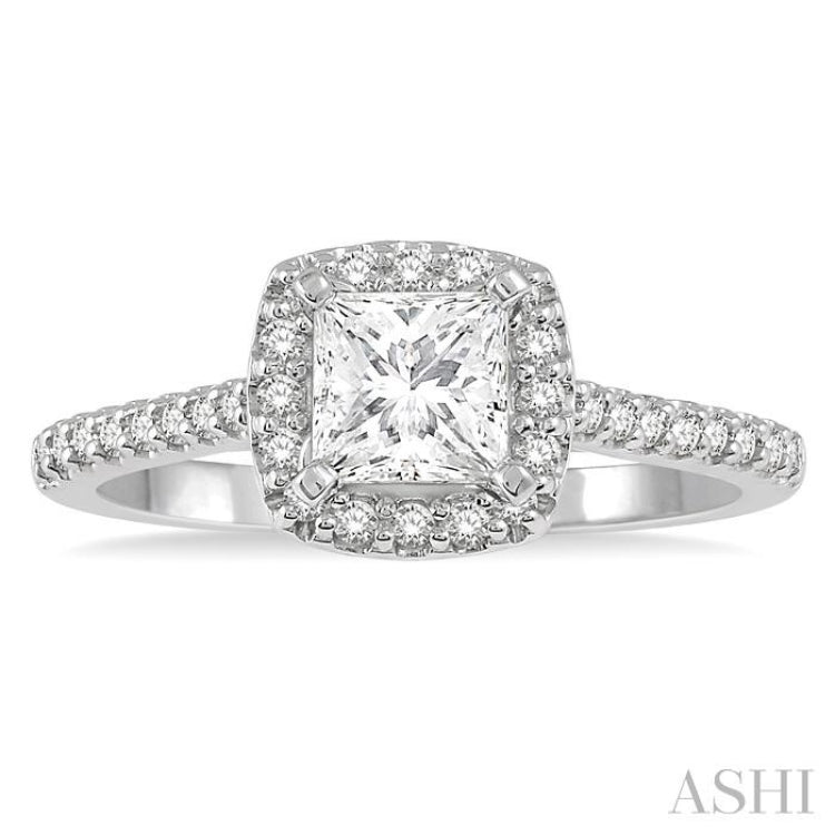 3/4 Ctw Diamond Ladies Engagement Ring with 1/2 Ct Princess Cut Center Stone in 14K White Gold 3/4 Ctw Diamond Ladies Engagement Ring with 1/2 Ct Princess Cut Center Stone in 14K White Gold