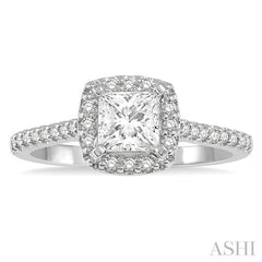 3/4 Ctw Diamond Ladies Engagement Ring with 1/2 Ct Princess Cut Center Stone in 14K White Gold 3/4 Ctw Diamond Ladies Engagement Ring with 1/2 Ct Princess Cut Center Stone in 14K White Gold