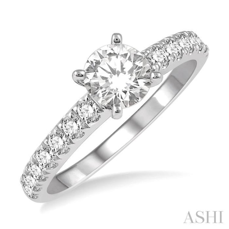 5/8 Ctw Round Cut Diamond Ladies Engagement Ring with 1/3 Ct Round Cut Center Stone in 14K White Gold 5/8 Ctw Round Cut Diamond Ladies Engagement Ring with 1/3 Ct Round Cut Center Stone in 14K White Gold