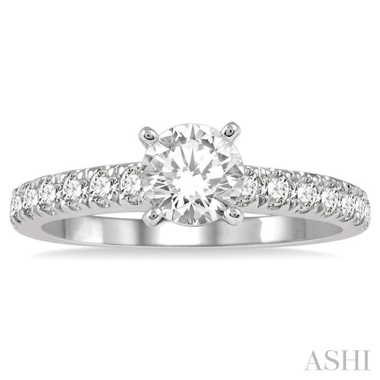 5/8 Ctw Round Cut Diamond Ladies Engagement Ring with 1/3 Ct Round Cut Center Stone in 14K White Gold 5/8 Ctw Round Cut Diamond Ladies Engagement Ring with 1/3 Ct Round Cut Center Stone in 14K White Gold