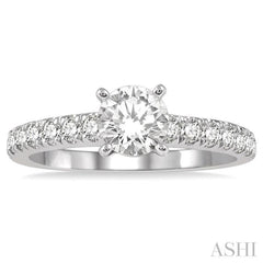 5/8 Ctw Round Cut Diamond Ladies Engagement Ring with 1/3 Ct Round Cut Center Stone in 14K White Gold 5/8 Ctw Round Cut Diamond Ladies Engagement Ring with 1/3 Ct Round Cut Center Stone in 14K White Gold