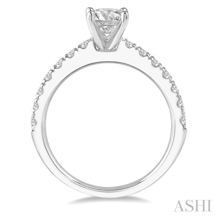 5/8 Ctw Round Cut Diamond Ladies Engagement Ring with 1/3 Ct Round Cut Center Stone in 14K White Gold 5/8 Ctw Round Cut Diamond Ladies Engagement Ring with 1/3 Ct Round Cut Center Stone in 14K White Gold
