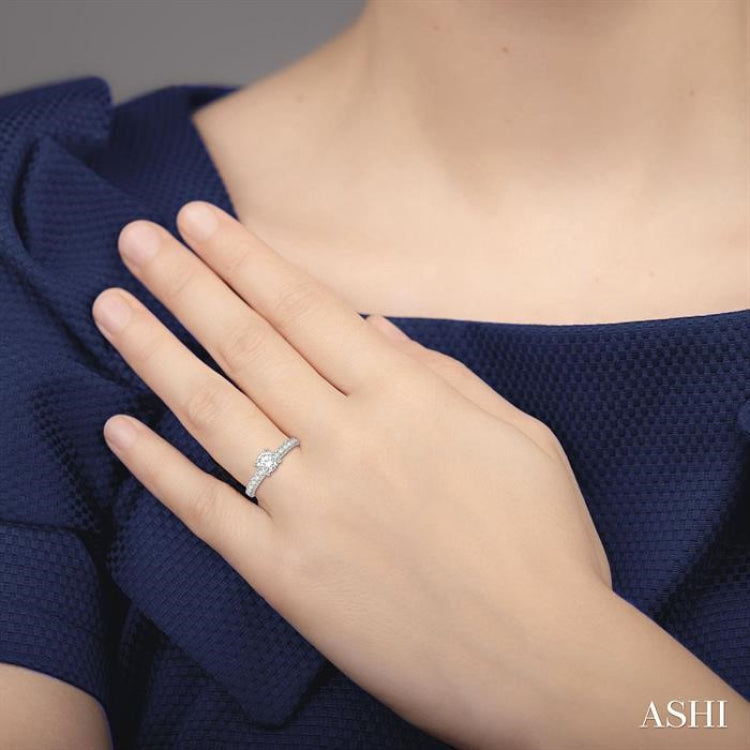 5/8 Ctw Round Cut Diamond Ladies Engagement Ring with 1/3 Ct Round Cut Center Stone in 14K White Gold 5/8 Ctw Round Cut Diamond Ladies Engagement Ring with 1/3 Ct Round Cut Center Stone in 14K White Gold