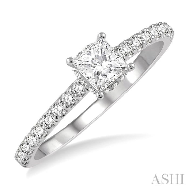 5/8 Ctw Princess Center Stone Ladies Engagement Ring with 3/8 Ct Princess Cut Center Stone in 14K White Gold 5/8 Ctw Princess Center Stone Ladies Engagement Ring with 3/8 Ct Princess Cut Center Stone in 14K White Gold