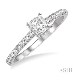 5/8 Ctw Princess Center Stone Ladies Engagement Ring with 3/8 Ct Princess Cut Center Stone in 14K White Gold 5/8 Ctw Princess Center Stone Ladies Engagement Ring with 3/8 Ct Princess Cut Center Stone in 14K White Gold