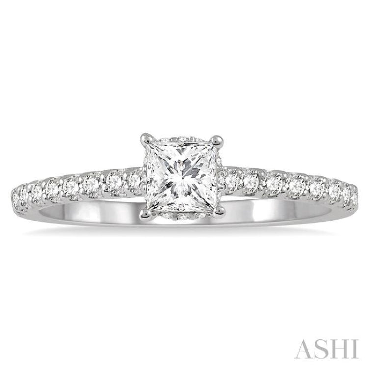 5/8 Ctw Princess Center Stone Ladies Engagement Ring with 3/8 Ct Princess Cut Center Stone in 14K White Gold 5/8 Ctw Princess Center Stone Ladies Engagement Ring with 3/8 Ct Princess Cut Center Stone in 14K White Gold