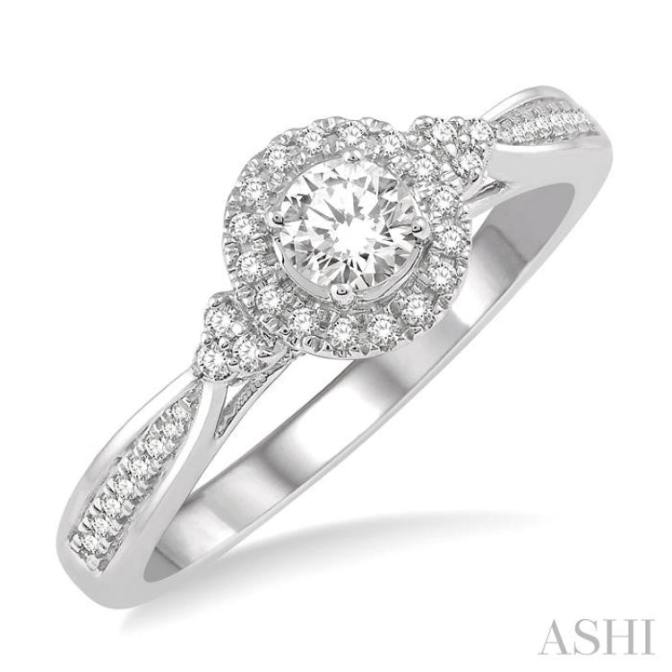 3/8 Ctw Round Center Heart Link Diamond Ladies Engagement Ring with 1/5 Ct Round Cut Center Stone in 14K White Gold 3/8 Ctw Round Center Heart Link Diamond Ladies Engagement Ring with 1/5 Ct Round Cut Center Stone in 14K White Gold