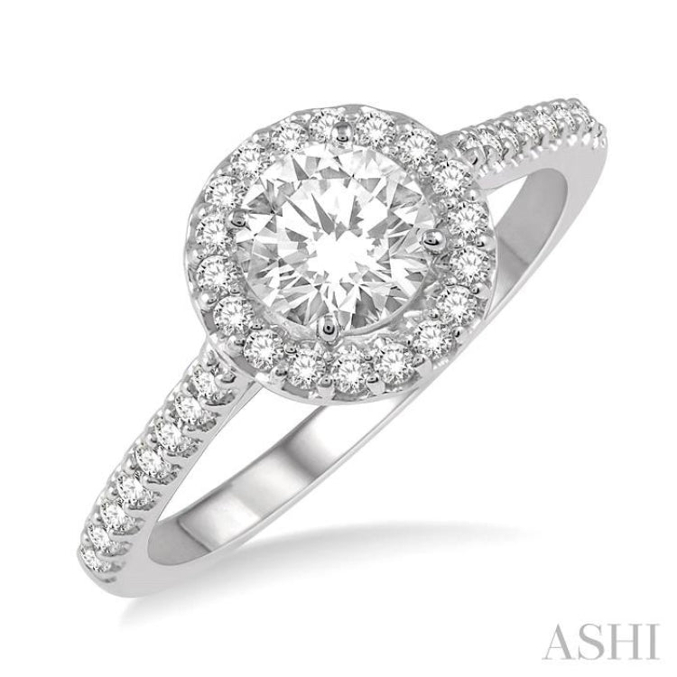 3/8 Ctw Diamond Ladies Engagement Ring with 1/4 Ct Round Cut Center Stone in 14K White Gold 3/8 Ctw Diamond Ladies Engagement Ring with 1/4 Ct Round Cut Center Stone in 14K White Gold