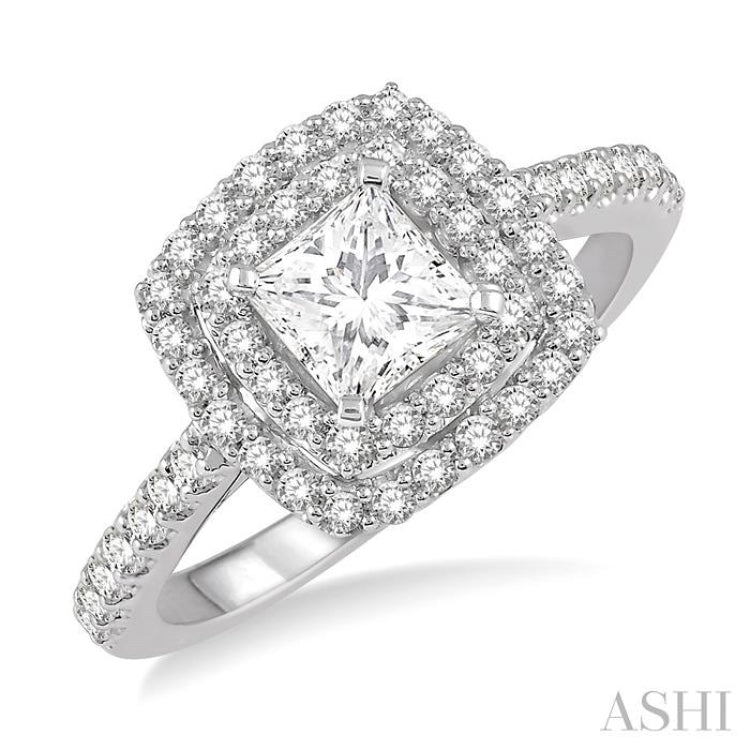 1/2 Ctw Princess & Round Cut Diamond Ladies Engagement Ring with 1/4 Ct Princess Cut Center Stone in 14K White Gold 1/2 Ctw Princess & Round Cut Diamond Ladies Engagement Ring with 1/4 Ct Princess Cut Center Stone in 14K White Gold