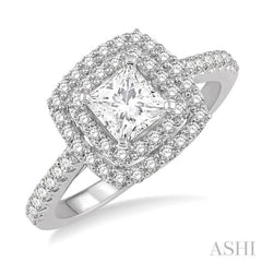 1/2 Ctw Princess & Round Cut Diamond Ladies Engagement Ring with 1/4 Ct Princess Cut Center Stone in 14K White Gold 1/2 Ctw Princess & Round Cut Diamond Ladies Engagement Ring with 1/4 Ct Princess Cut Center Stone in 14K White Gold