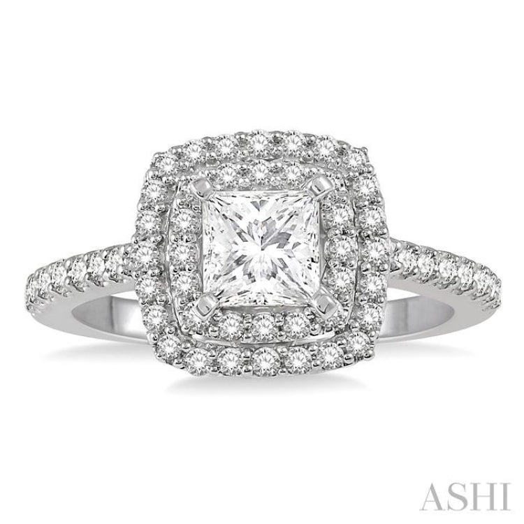 1/2 Ctw Princess & Round Cut Diamond Ladies Engagement Ring with 1/4 Ct Princess Cut Center Stone in 14K White Gold 1/2 Ctw Princess & Round Cut Diamond Ladies Engagement Ring with 1/4 Ct Princess Cut Center Stone in 14K White Gold