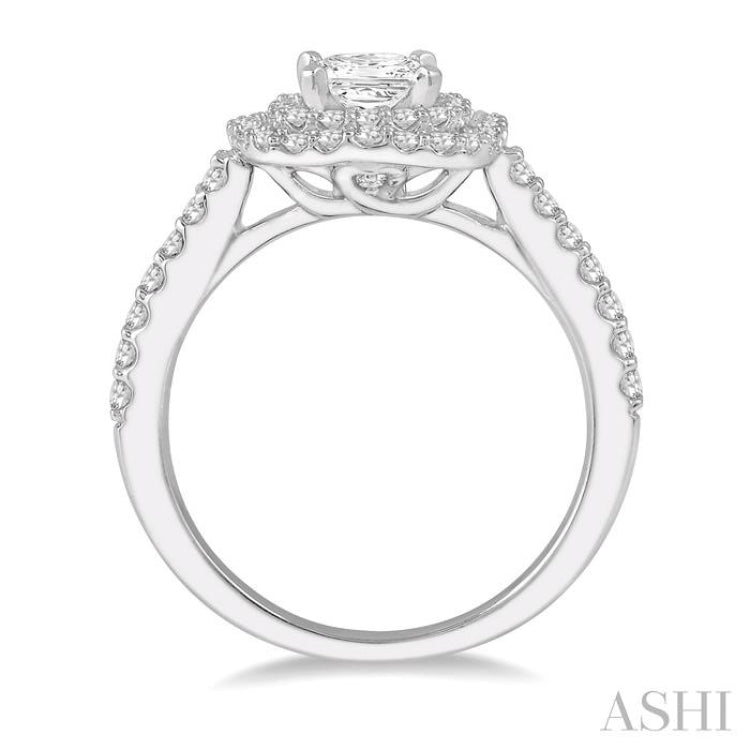 1/2 Ctw Princess & Round Cut Diamond Ladies Engagement Ring with 1/4 Ct Princess Cut Center Stone in 14K White Gold 1/2 Ctw Princess & Round Cut Diamond Ladies Engagement Ring with 1/4 Ct Princess Cut Center Stone in 14K White Gold