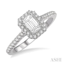 3/8 Ctw Emerald Shape Engagement Ring with 1/4 Ct Emerald Cut Center Stone in 14K White Gold 3/8 Ctw Emerald Shape Engagement Ring with 1/4 Ct Emerald Cut Center Stone in 14K White Gold
