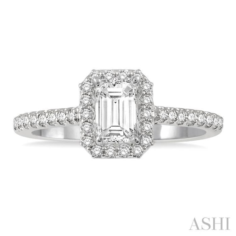 3/8 Ctw Emerald Shape Engagement Ring with 1/4 Ct Emerald Cut Center Stone in 14K White Gold 3/8 Ctw Emerald Shape Engagement Ring with 1/4 Ct Emerald Cut Center Stone in 14K White Gold