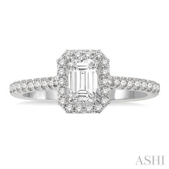 3/8 Ctw Emerald Shape Engagement Ring with 1/4 Ct Emerald Cut Center Stone in 14K White Gold 3/8 Ctw Emerald Shape Engagement Ring with 1/4 Ct Emerald Cut Center Stone in 14K White Gold
