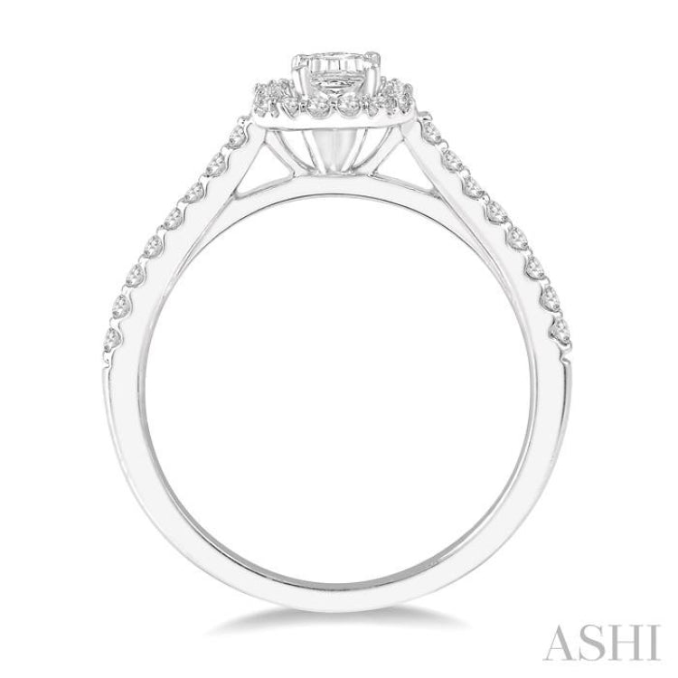 3/8 Ctw Emerald Shape Engagement Ring with 1/4 Ct Emerald Cut Center Stone in 14K White Gold 3/8 Ctw Emerald Shape Engagement Ring with 1/4 Ct Emerald Cut Center Stone in 14K White Gold
