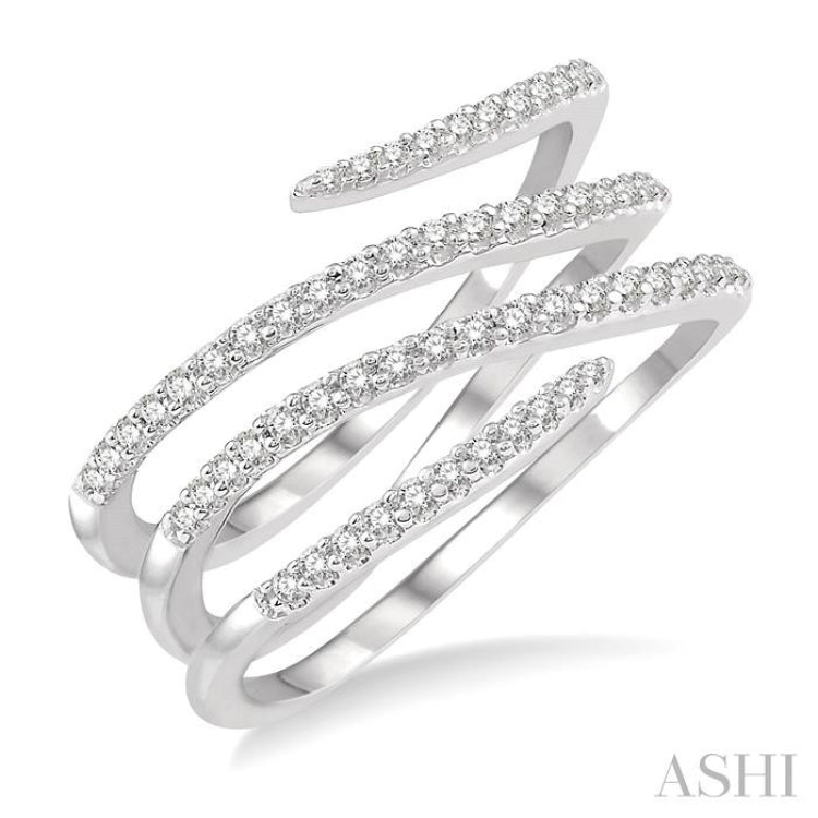 1/3 Ctw Triple Spiral Open-End Round Cut Diamond Fashion Ring in 14K White Gold 1/3 Ctw Triple Spiral Open-End Round Cut Diamond Fashion Ring in 14K White Gold