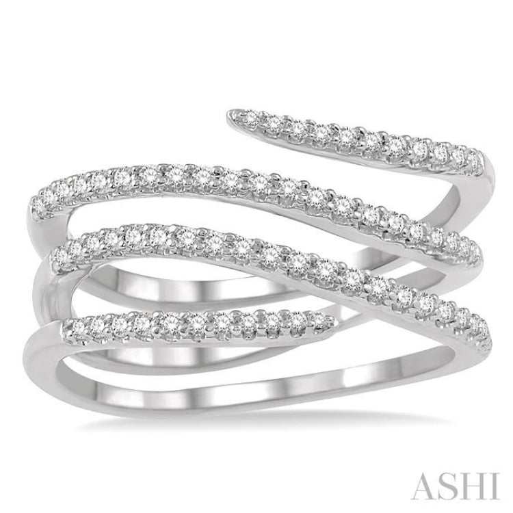 1/3 Ctw Triple Spiral Open-End Round Cut Diamond Fashion Ring in 14K White Gold 1/3 Ctw Triple Spiral Open-End Round Cut Diamond Fashion Ring in 14K White Gold