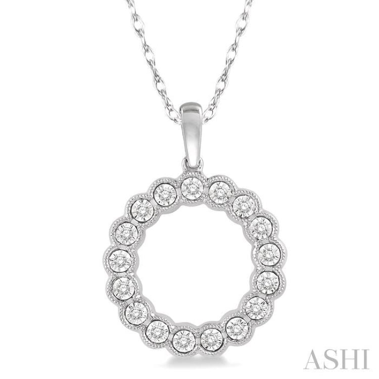 1/8 Ctw Circular Lattice Halo Round Cut Diamond Fashion Pendant in 10K White Gold with chain 1/8 Ctw Circular Lattice Halo Round Cut Diamond Fashion Pendant in 10K White Gold with chain