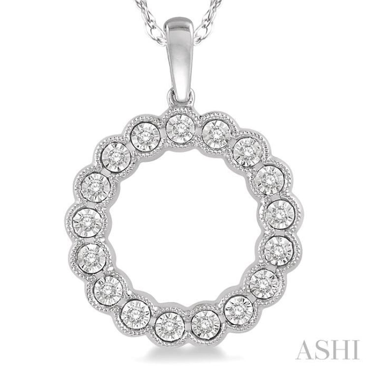 1/8 Ctw Circular Lattice Halo Round Cut Diamond Fashion Pendant in 10K White Gold with chain 1/8 Ctw Circular Lattice Halo Round Cut Diamond Fashion Pendant in 10K White Gold with chain